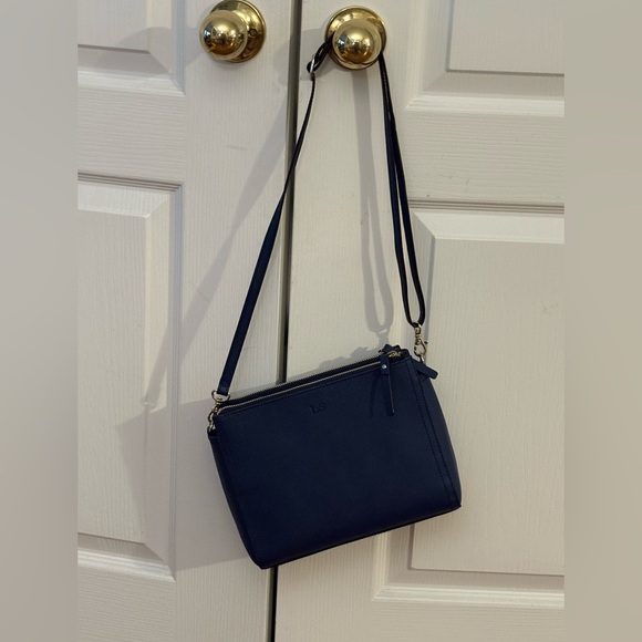 Lo & Sons Pearl Handbag, Blue/Navy Saffiano with Gold Hardware - Picture 2 of 15